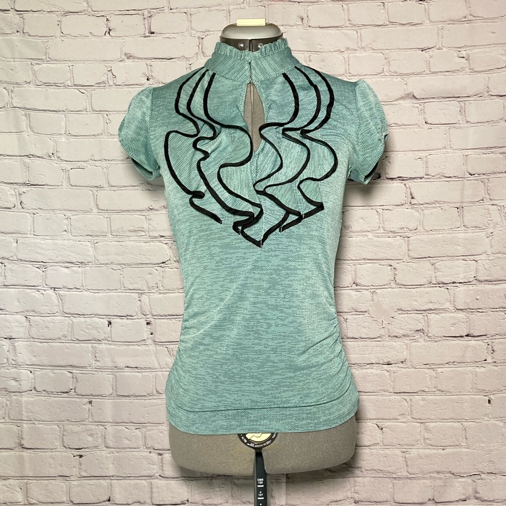 Ruffle blouse with keyhole detail